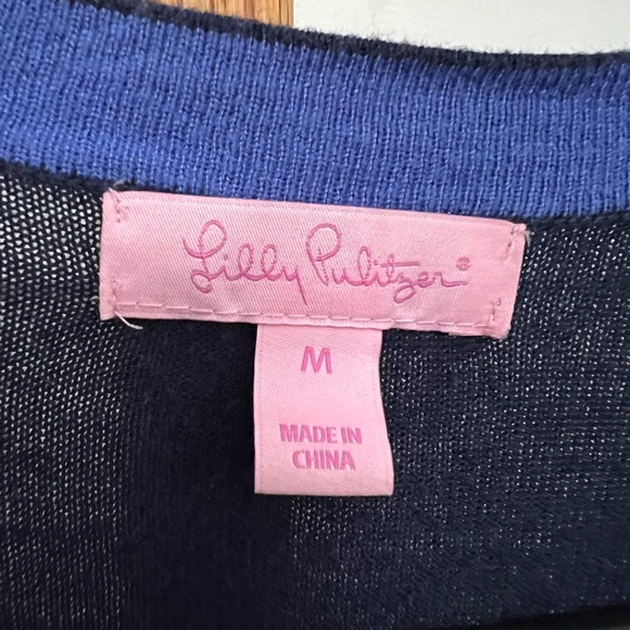 Lilly Pulitzer Blue Button Up Cardigan Sweater Classic Knit w/ Pockets sz Med - Picture 5 of 7